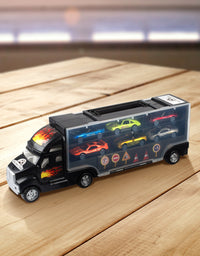 Transport Car Carrier Truck - with 6 Stylish Metal Racing Cars - with Carrying Case
