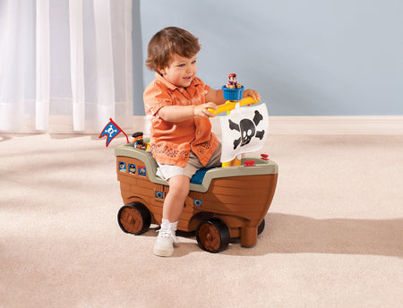 Little Tikes 2-in-1 Pirate Ship Ride-On Toy and Playset - Kids Ride-On Boat with Wheels, Under Seat Storage and Playset with Figures - Interactive Ride on Toys for 1 year olds and above, Multicolor