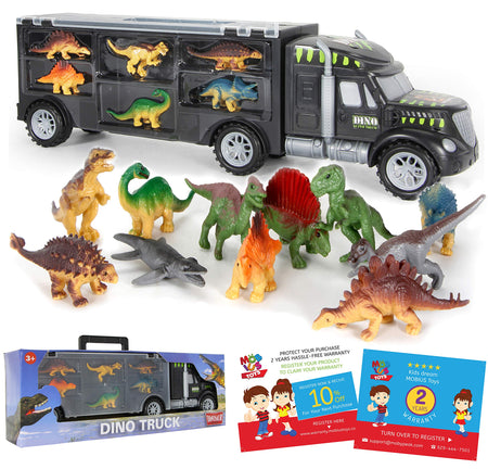 Dinosaur Truck Carrier – Dinosaur Toy for Boys, 12 Dinosaur Toys Playset – Toy Dinosaurs for Boys Age 3 & Up with More Dinosaur Figures, Dinosaur Trucks for Boys Toys Age 4-5, 6, 7 Years Old
