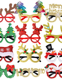 Max Fun 12 Pcs Christmas Glasses Glitter Party Glasses Frames Christmas Decoration Costume Eyeglasses for Christmas Parties Holiday Favors Photo Booth (One Size Fits All)
