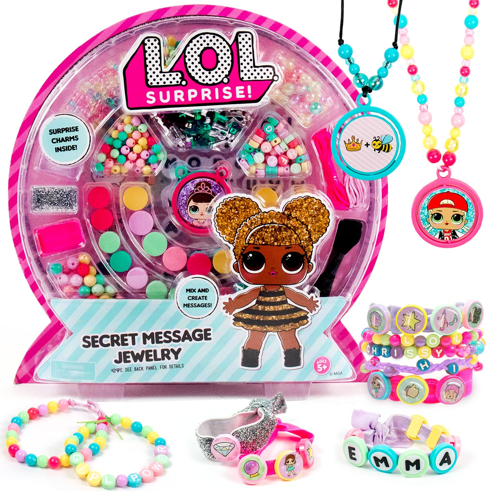 L.O.L. Surprise! Secret Message Jewelry - LOL Dolls DIY Jewelry Making Craft Kit - Create Bracelets & Accessories with 400+ Beads & Charms, Sticker Sheets, Secret Decoder & More - Great Gift for Girls