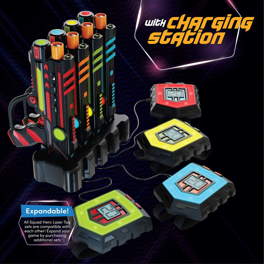 Rechargeable Laser Tag Set + Innovative LCDs and Sync – 4 Infrared Guns & Vests - Gifts for Teens and Adults Boys & Girls - Outdoor Games - Cool Group Activity Family Fun - Gift for Kids Ages 8-12 +