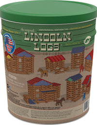 Lincoln Logs Centennial Edition Tin Amazon Exclusive-150+ Pieces-Real Wood-Ages 3+-Best Retro Building Gift Set for Boys/Girls-Creative Construction Engineering-Top Blocks Kit-Preschool Education Toy

