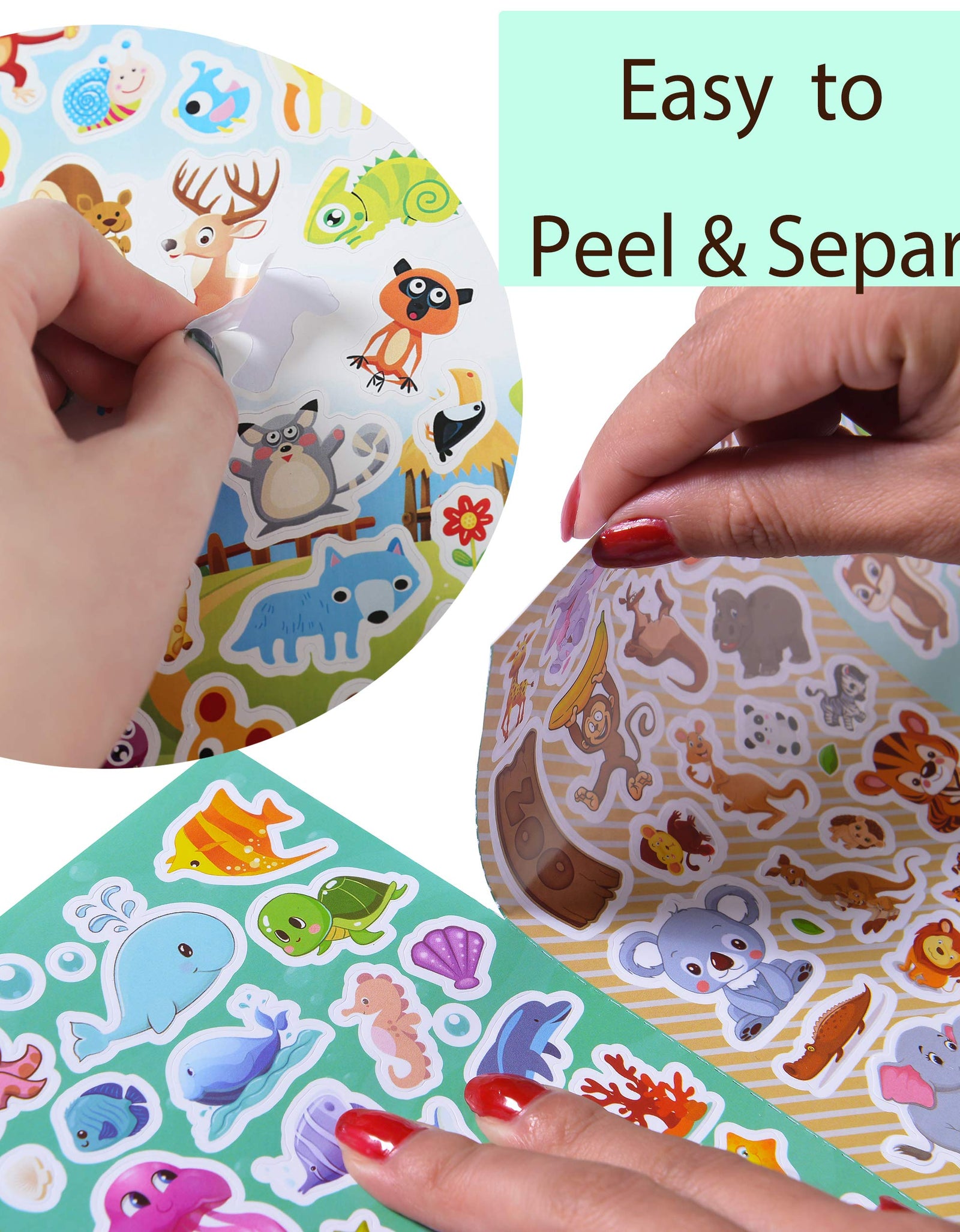 Sinceroduct Animal Stickers Assortment Set, 8 Sheets (1800+ Count), 2 Different Styles 16 Themes Collection for Kids, Children, Teacher, Parent, Grandparent, Animals of The World Sticker Variety Pack