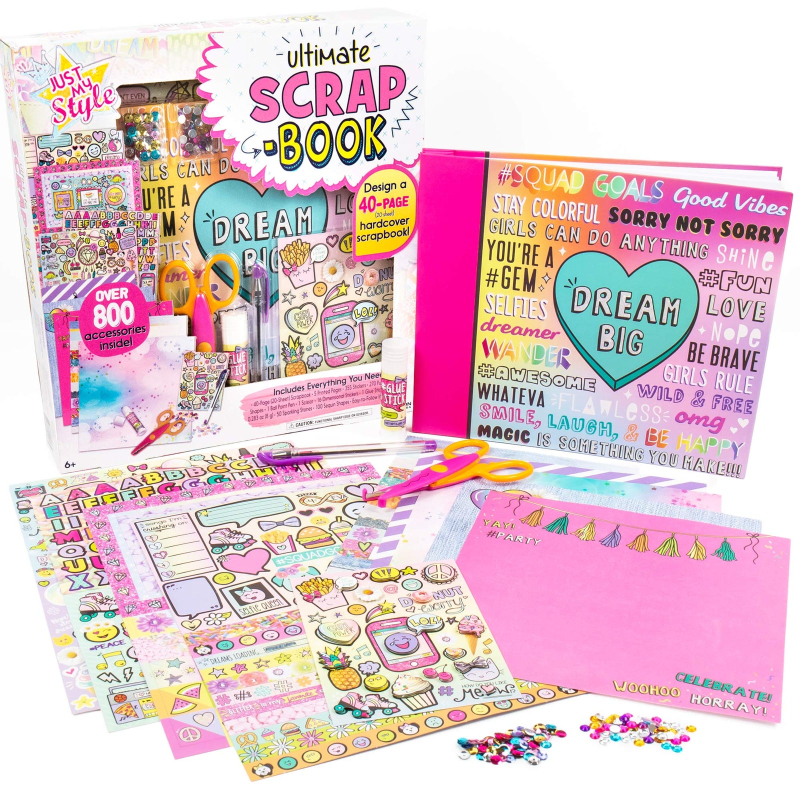 Just My Style Ultimate Scrapbook by Horizon Group USA,Personalize & Decorate Your DIY Scrapbook with Stickers,Sequins,Gemstones & More.40-Page Hardcover Scrapbook,Pen,Scissors & Glue Stick Included , Beige