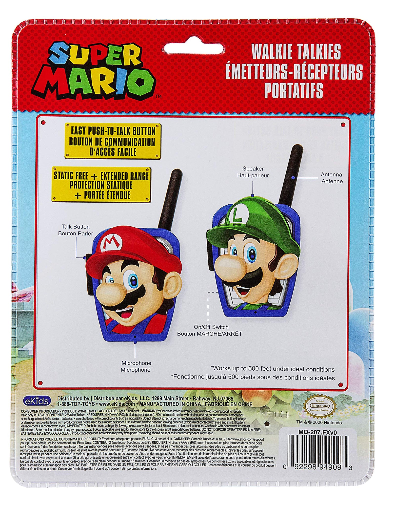 Super Mario Bros Walkie Talkies Kids Toys, Long Range, Two Way Static Free Handheld Radios, Designed for Indoor or Outdoor Games for Kids Aged 3 and Up