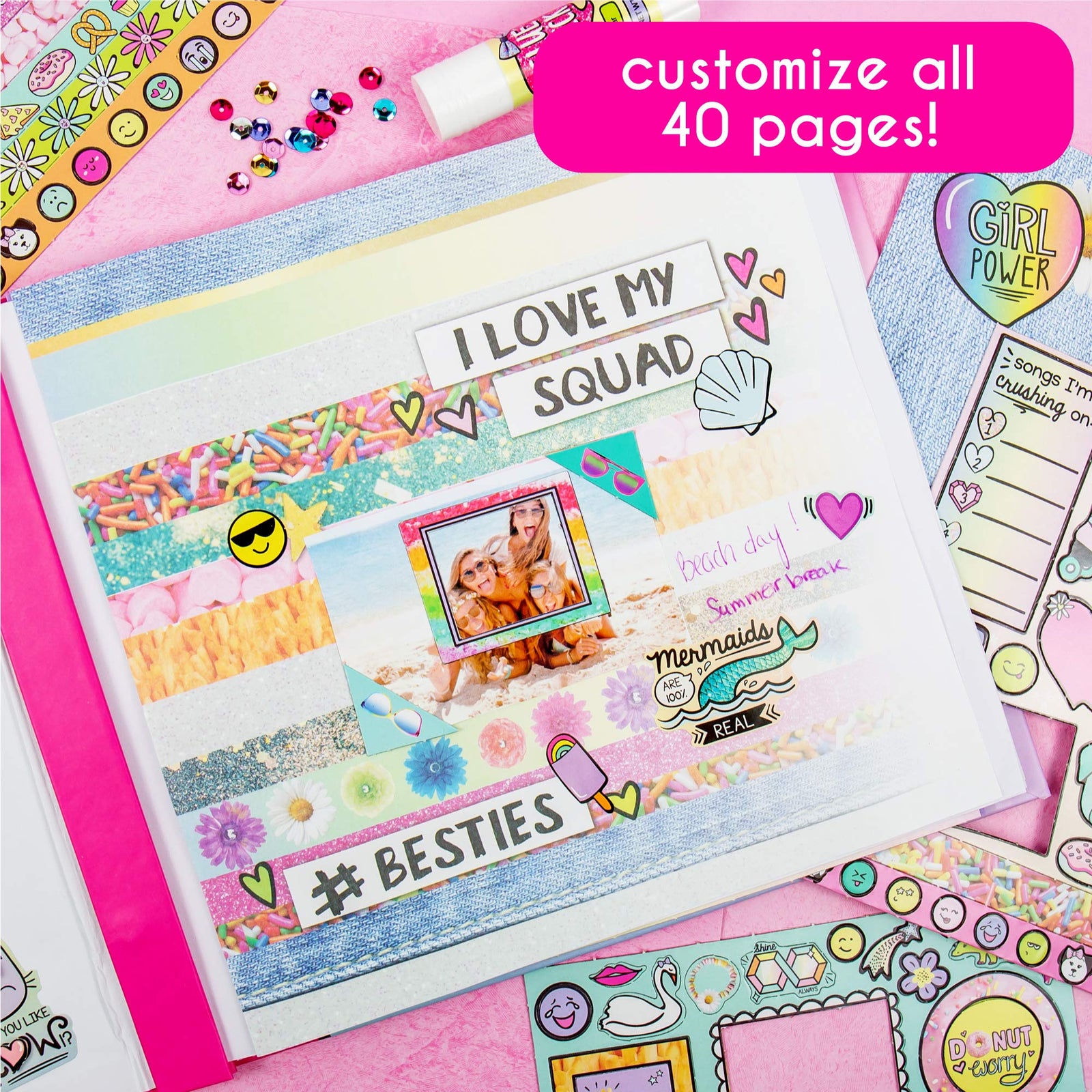 Just My Style Ultimate Scrapbook by Horizon Group USA,Personalize & Decorate Your DIY Scrapbook with Stickers,Sequins,Gemstones & More.40-Page Hardcover Scrapbook,Pen,Scissors & Glue Stick Included , Beige