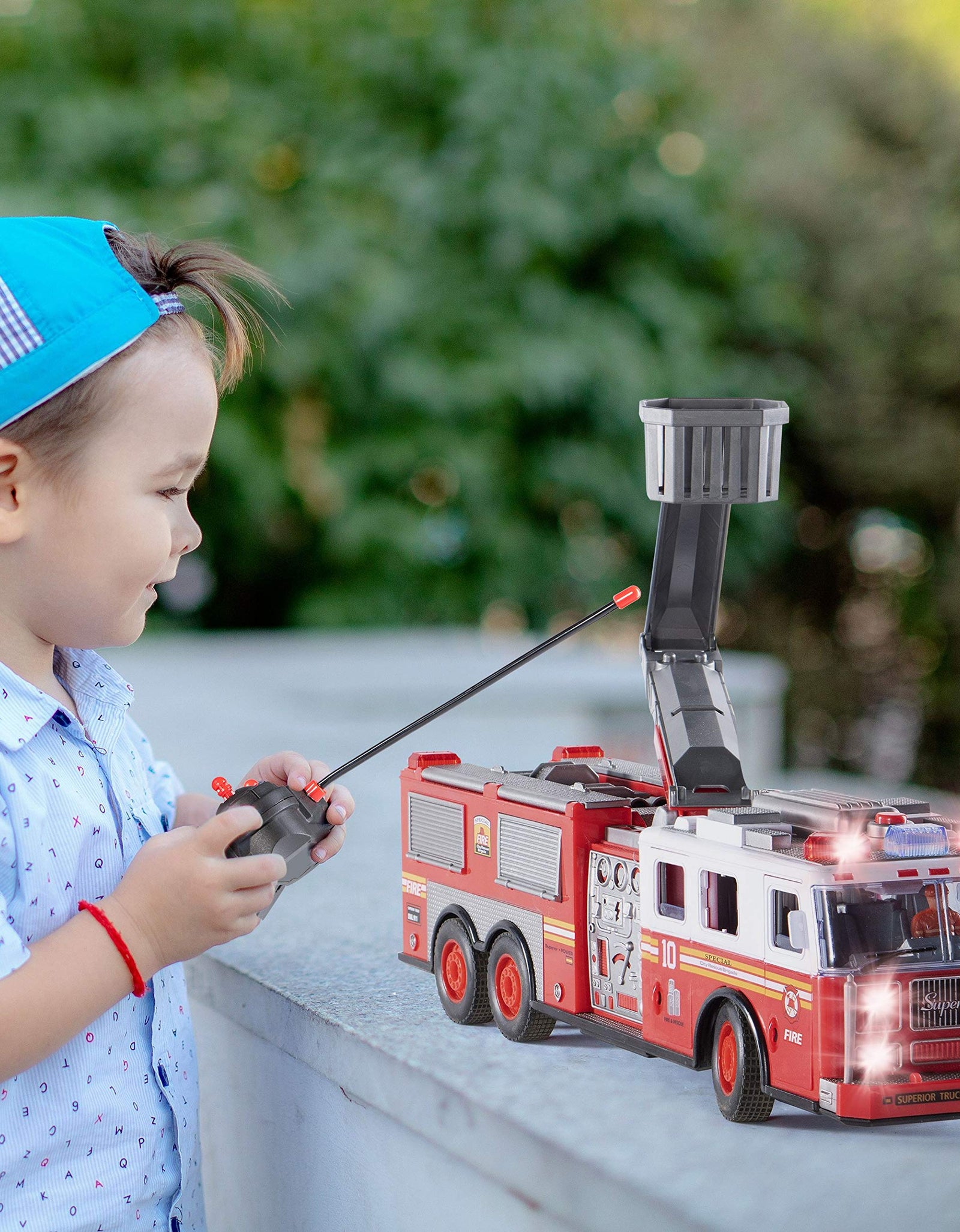 Prextex RC Fire Truck Toy for Kids with Remote Control, Lights, and Siren Sounds Large 14-Inch Fire Truck Best Gifts Toys for Boys