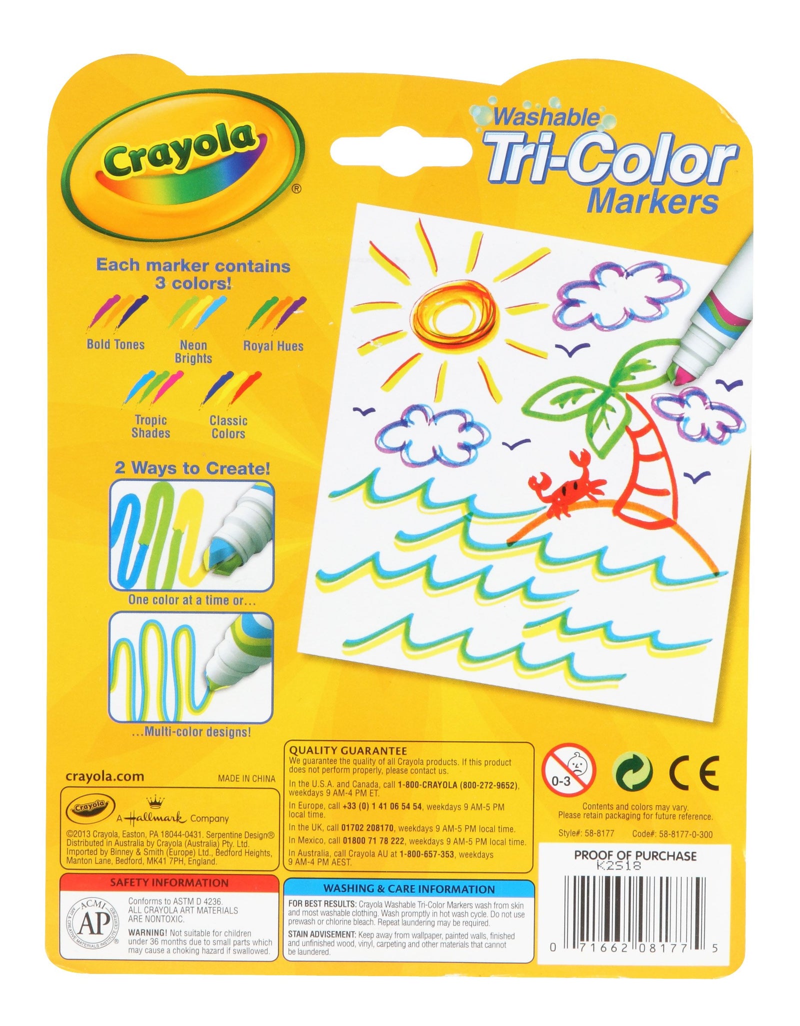 Crayola Triple Tip Markers, Washable Markers, 15 Vivid Colors, 5 Count