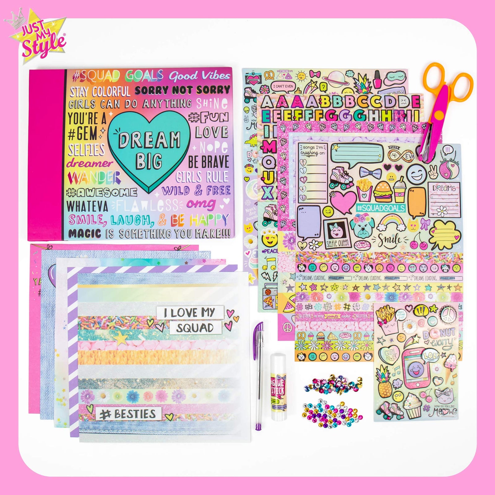 Just My Style Ultimate Scrapbook by Horizon Group USA,Personalize & Decorate Your DIY Scrapbook with Stickers,Sequins,Gemstones & More.40-Page Hardcover Scrapbook,Pen,Scissors & Glue Stick Included , Beige