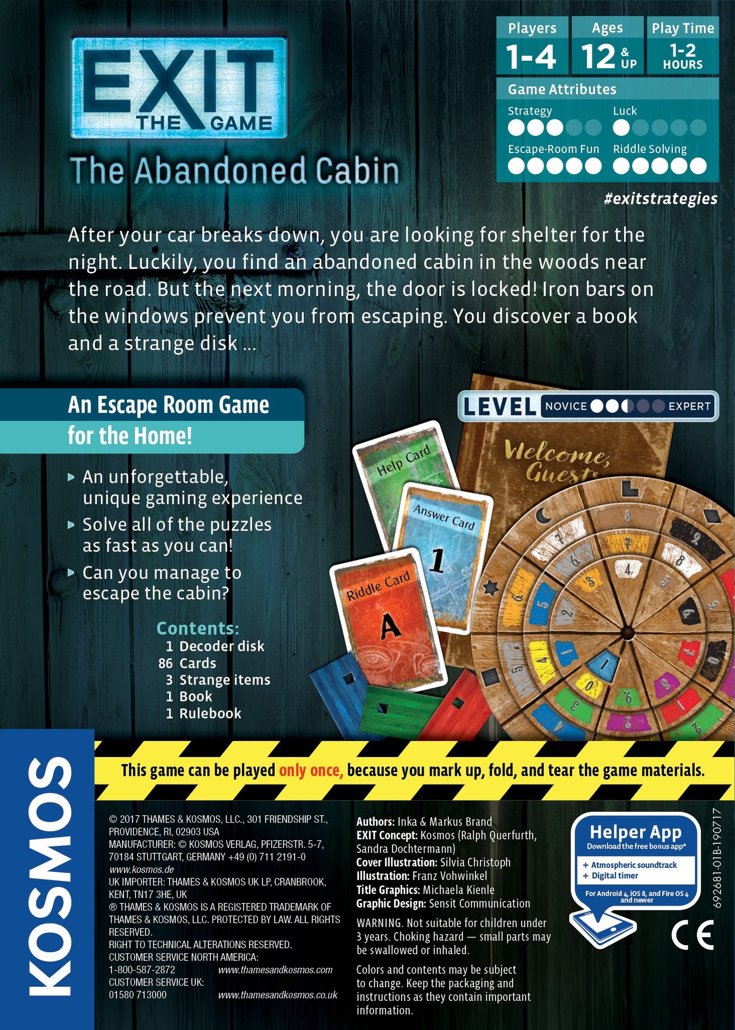 Exit: The Abandoned Cabin | Exit: The Game - A Kosmos Game | Kennerspiel Des Jahres Winner | Family-Friendly, Card-Based at-Home Escape Room Experience for 1 to 4 Players, Ages 12+