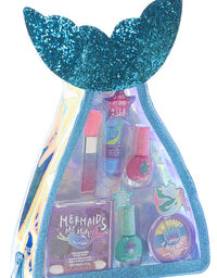 Townley Girl Mermaid Vibes Makeup Set with 8 Pieces, Including Lip Gloss, Nail Polish, Body Shimmer and More in Mermaid Bag, Ages 3+ for Parties, Sleepovers and Makeovers
