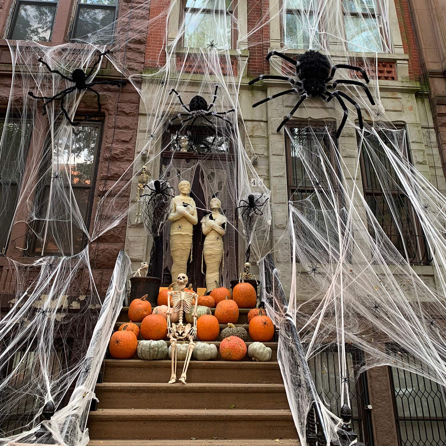 1400 sqft Halloween Spider Webs Decorations with 150 Extra Fake Spiders, Super Stretchy Cobwebs for Halloween decor Indoor and Outdoor