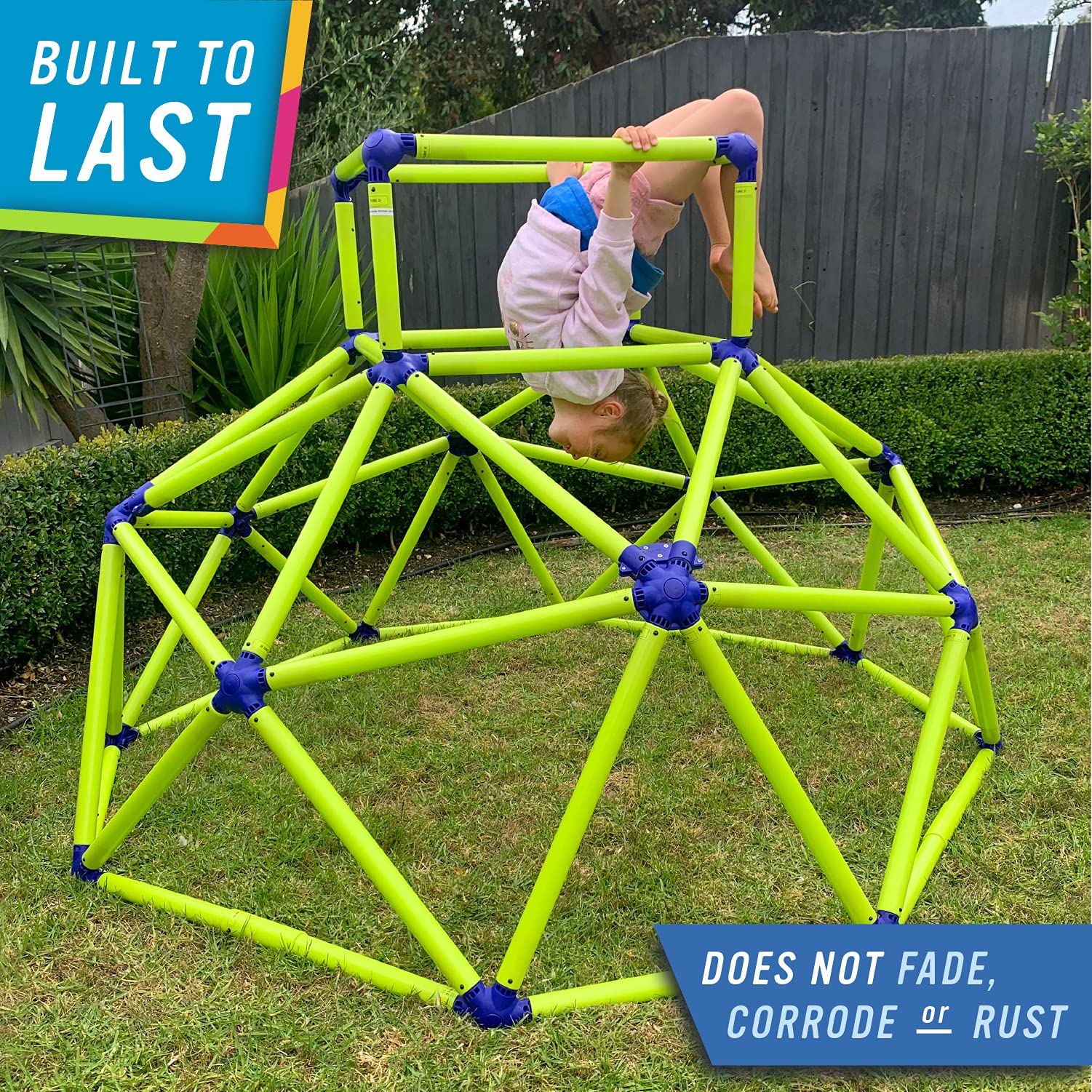 Eezy Peezy Monkey Bars Climbing Tower - Active Outdoor Fun for Kids Ages 3 to 8 Years Old, Green/Blue