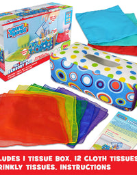 Sensory Pull Along Toddler Infant Baby Tissue Box - Colorful Juggling Rainbow Dance Scarves for Kids STEM Montessori Educational Manipulative Preschool Learning Toys – 5 Month 1-2-Year-Old Activities
