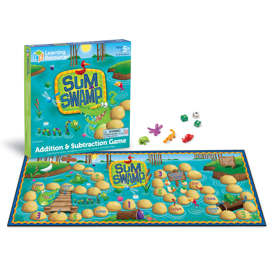 Learning Resources Sum Swamp Game, Homeschool, Addition & Subtraction Game, Early Math Skills, Math Games for Kids, Educational Board Games, 8 Pieces, Ages 5+
