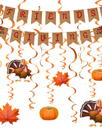 Friendsgiving Garland Party Decoration Set Including 2 Banner Hanging Garland, 6 Foil Swirls with Decorative Hanging Cutouts for Thanksgiving Holiday Decor
