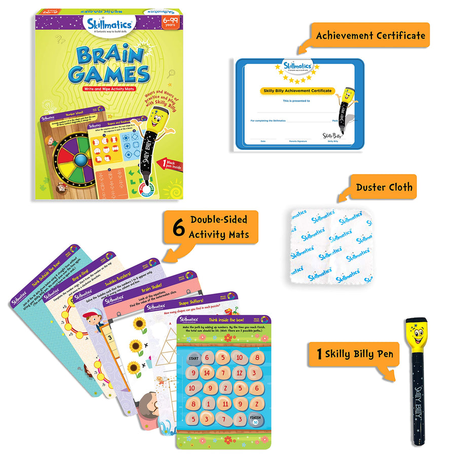 Skillmatics Educational Game: Brain Games | Reusable Activity Mats with Dry Erase Marker | Gifts, Travel Toy & Learning Tools for Ages 6 and Up