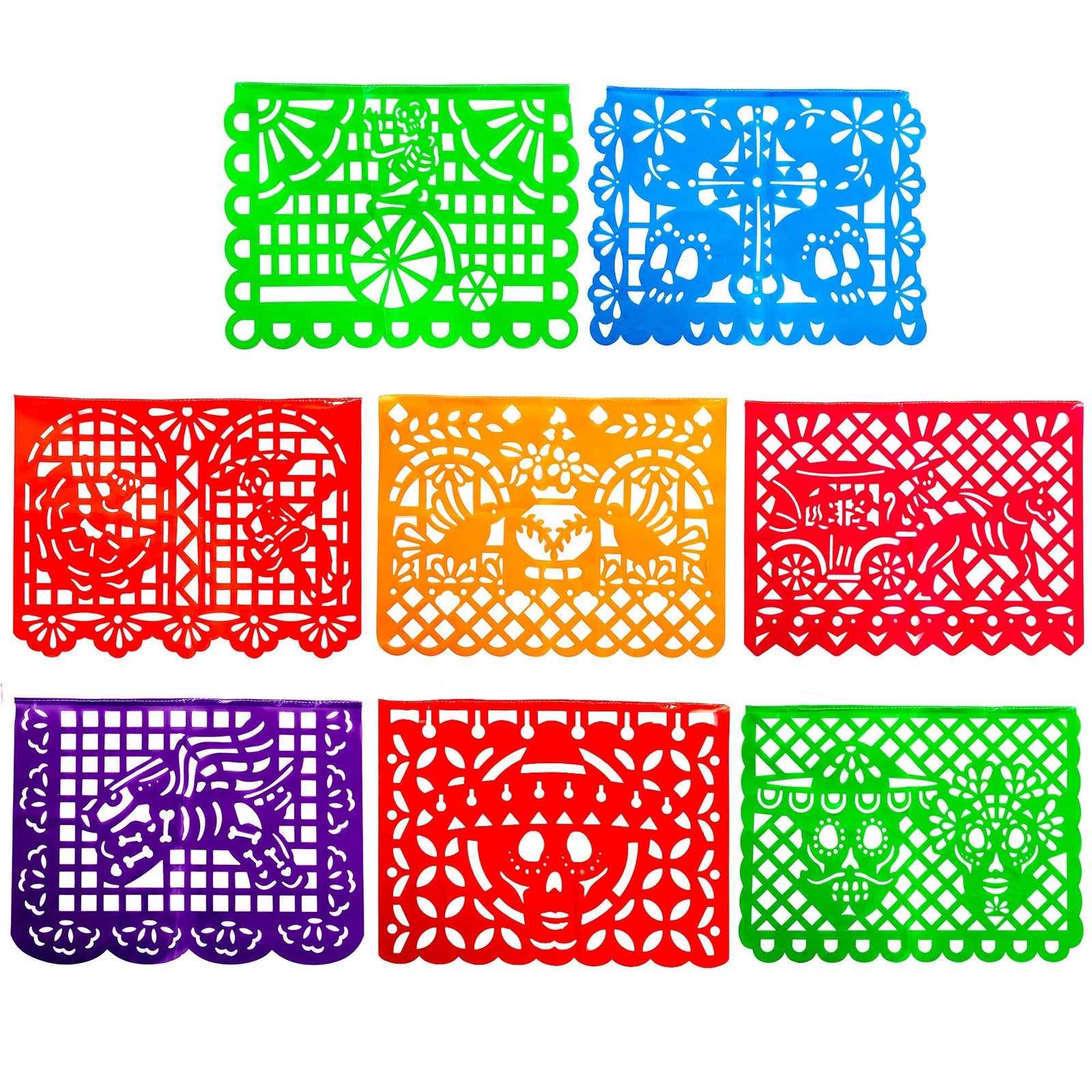 JOYIN 16 Pcs Day of the Dead Plastic Papel Picado Banner, Mexican Fiesta Hanging Banner Flags in 5 Colors, Cinco De Mayo Fiesta Mexican Party Banner Decorations