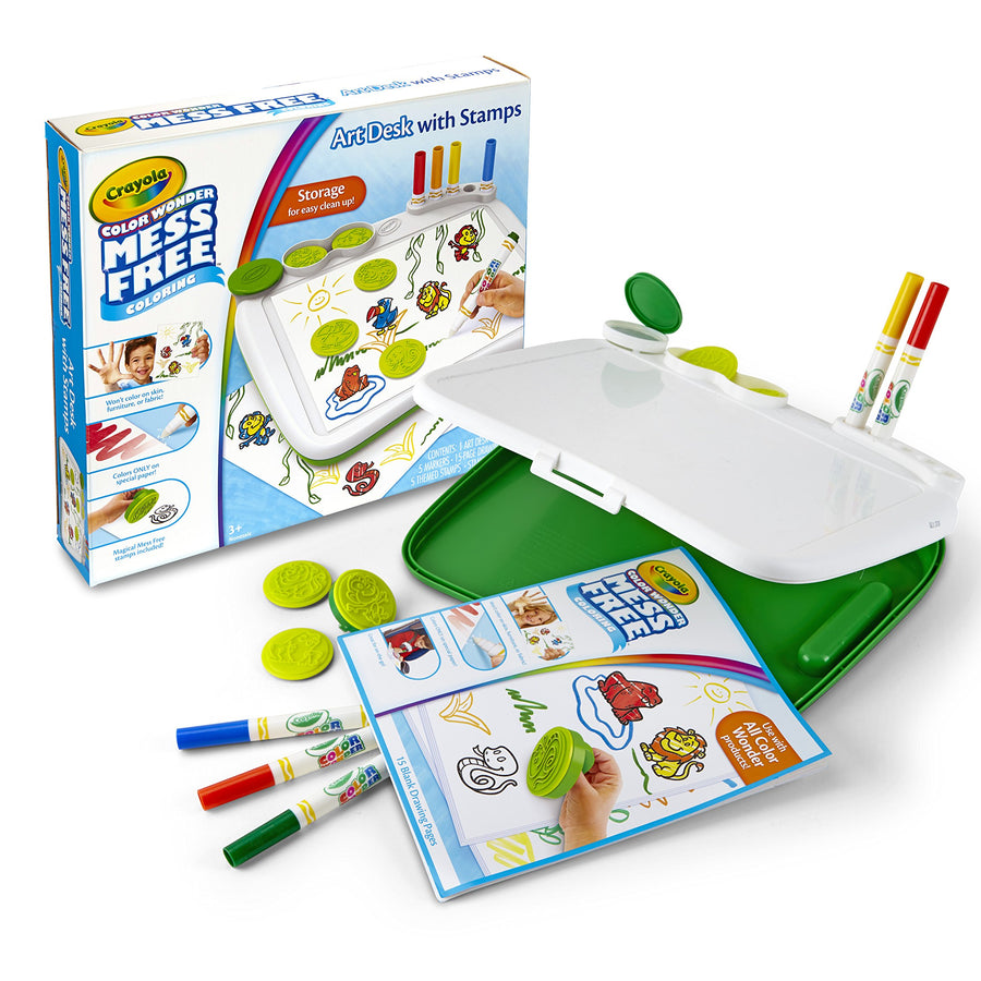Crayola Color Wonder Mess Free Art Desk with Stamps, 20+ Pieces, Kids Toys