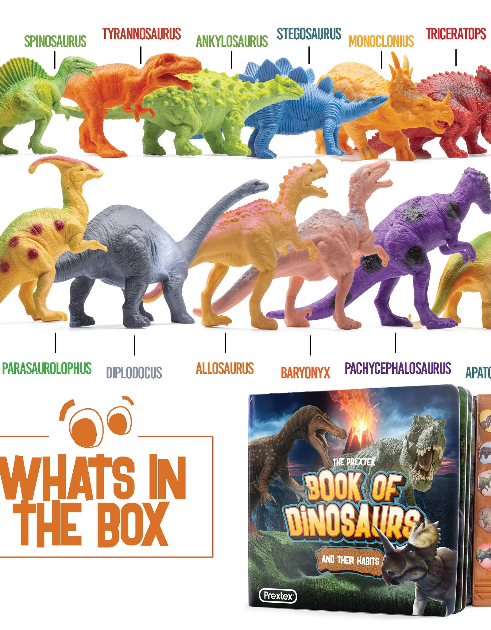 Prextex Realistic Looking Dinosaur With Interactive Dinosaur Sound Book - Pack of 12 Animal Dinosaur Figures with Illustrated Dinosaur Sound Book Toys for Boys and Girls 3 Years Old & Up