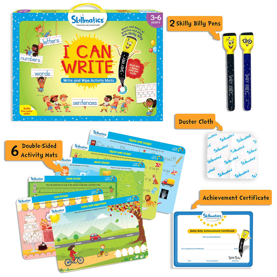 Skillmatics Educational Game : I Can Write | Reusable Activity Mats with 2 Dry Erase Markers | Gifts & Preschool Learning for Ages 3-6