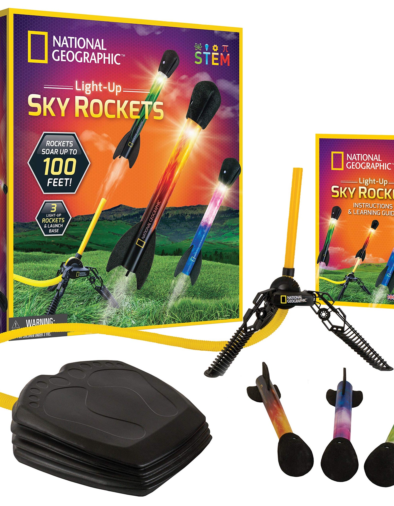 NATIONAL GEOGRAPHIC Air Rocket Toy – Ultimate LED Rocket Launcher for Kids, Stomp and Launch the Light Up, Air Powered, Foam Tipped Rockets up to 100 Feet