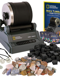 NATIONAL GEOGRAPHIC Hobby Rock Tumbler Kit - Complete Rock Tumbler Kit with Durable Tumbler, Rocks, Grit, and Patented GemFoam Finishing Foam Polish, Educational Stem Science Kit
