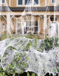 1000 sqft Spider Webs Halloween Decorations Bonus with 77 Fake Spiders, Super Stretch Cobwebs for Halloween Indoor and Outdoor Party Supplies
