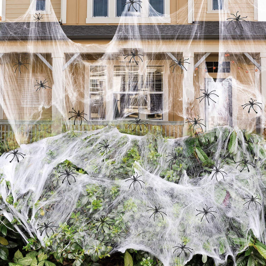 1000 sqft Spider Webs Halloween Decorations Bonus with 77 Fake Spiders, Super Stretch Cobwebs for Halloween Indoor and Outdoor Party Supplies