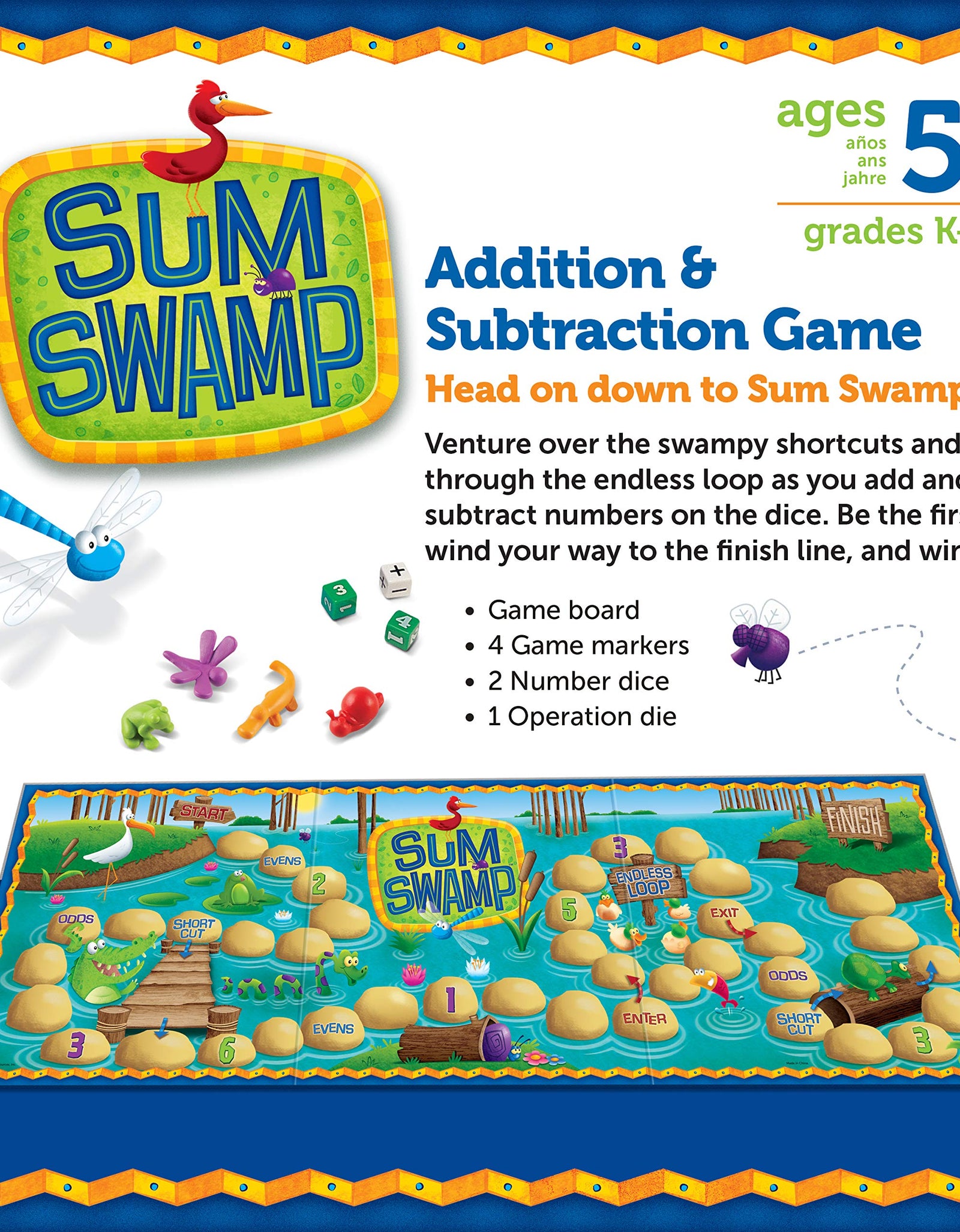 Learning Resources Sum Swamp Game, Homeschool, Addition & Subtraction Game, Early Math Skills, Math Games for Kids, Educational Board Games, 8 Pieces, Ages 5+