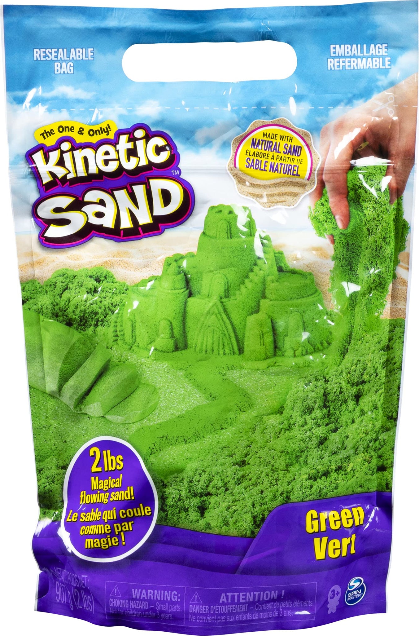 Kinetic Sand, The Original Moldable Sensory Play Sand Toys for Kids, Green, 2 lb. Resealable Bag, Ages 3+