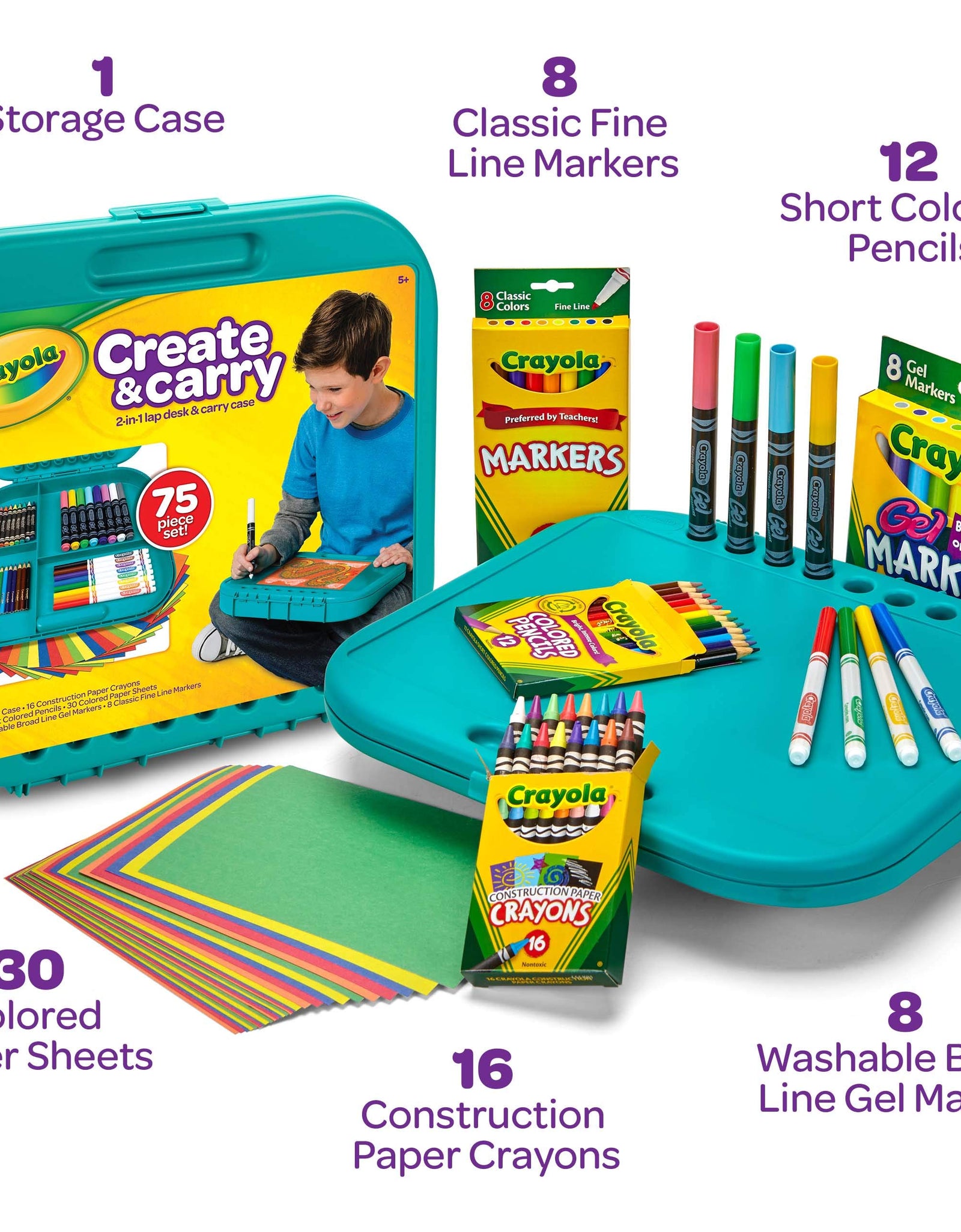 Crayola Create 'N Carry Art Set, 75 Pieces, Art Gift for Kids, Ages 5 & Up