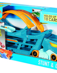 Hot Wheels Transporter Truck Mobile Play Set Large Loop Collapsible Launcher Room for 18 Die-Cast 1:16 Vehicles Ages 3 and Up
