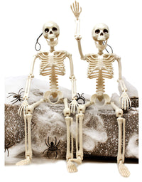 JOYIN 2 Packs 16" Posable Halloween Skeletons | Full Body Posable Joints Skeletons for Halloween Decoration, Graveyard Decorations, Haunted House Accessories
