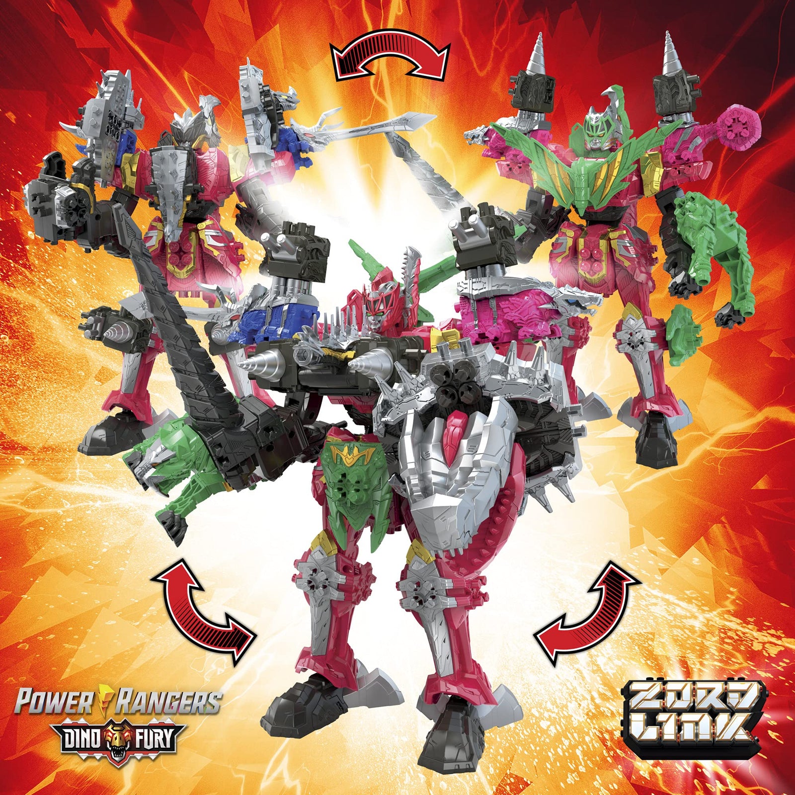 Power Rangers Dino Fury Megazord Mega Pack 5-Pack Zord Action Figure Toys for Kids Ages 4 and Up Zord Link Mix-and-Match Custom Build System (Amazon Exclusive)