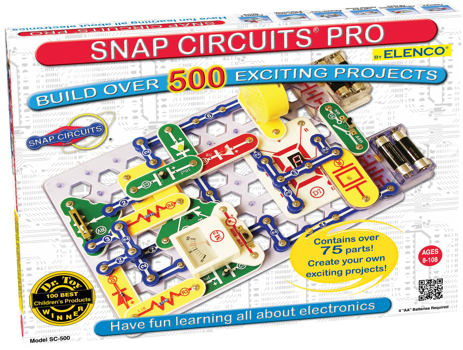 Elenco Snap Circuits Jr. SC-100 Electronics Exploration Kit, Over 100 Projects, Full Color Project Manual, 30 + Snap Circuits Parts, STEM Educational Toy for Kids 8 + , Black