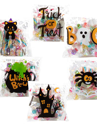 JOYIN 150 PCS Halloween Cellophane Treat Bags Self Adhesive Clear Cookie and Candy Bags for Halloween Party Favors Supplies
