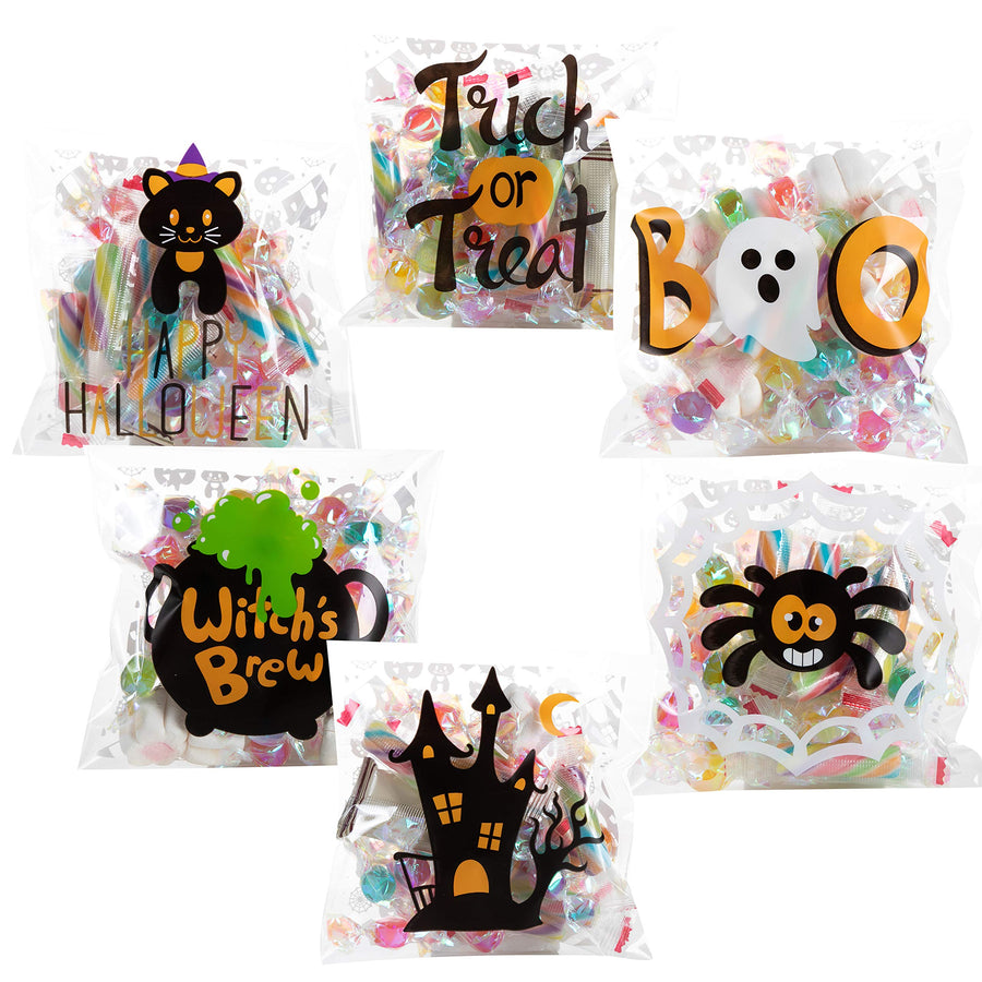 JOYIN 150 PCS Halloween Cellophane Treat Bags Self Adhesive Clear Cookie and Candy Bags for Halloween Party Favors Supplies