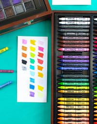 Art 101 Doodle and Color 142 Pc Art Set in a Wood Carrying Case, Includes 24 Premium Colored Pencils, A variety of coloring and painting mediums: crayons, oil pastels, watercolors; Portable Art Studio
