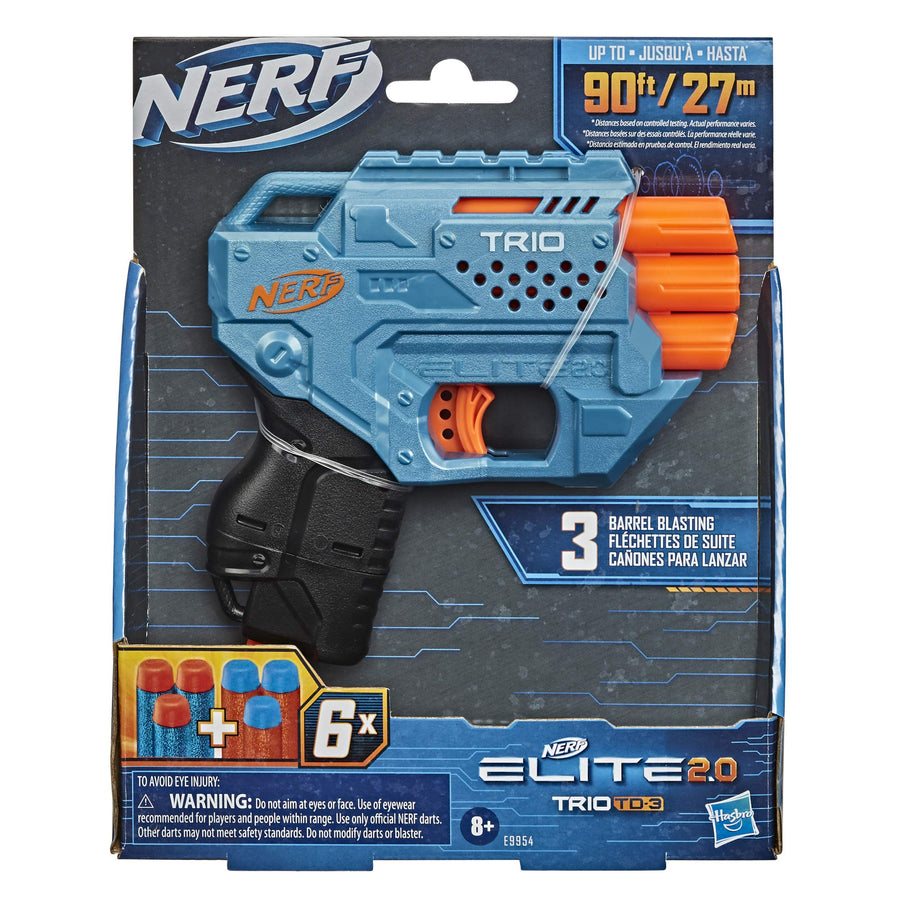 NERF Elite 2.0 Trio SD-3 Blaster -- Includes 6 Official Darts -- 3-Barrel Blasting -- Tactical Rail for Customizing Capability