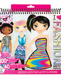 Fashion Angels Fashion Design Sketch Portfolio (11451), Sketch Book for Beginners, Fashion Sketch Pad with Stencils and Stickers For Kids 6 and Up
