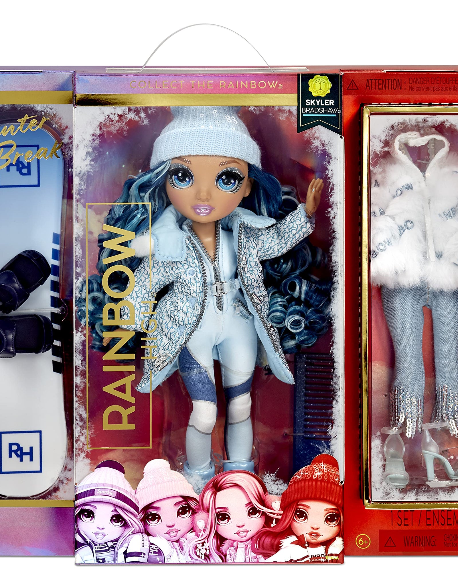 Rainbow High Winter Break Skyler Bradshaw – Blue Fashion Doll and Playset with 2 Designer Outfits, Snowboard Accessories, Gift for Kids and Collectors, Toys for Kids Ages 6 7 8+ to 12 Years Old