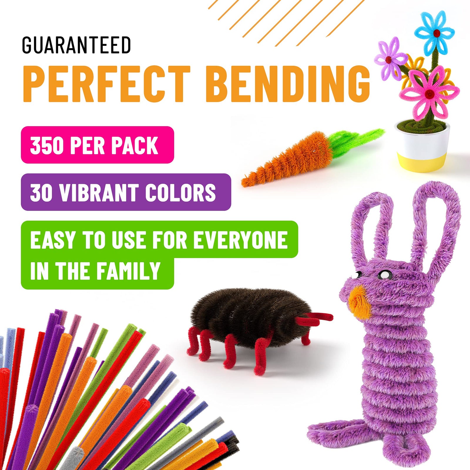 Home Pro Shop 350 Pieces Pipe Cleaners for Craft Supplies - Soft Bristle, Flexible & Durable Pipe Cleaner for Crafts, Fun Creative DIY Ar, & Decorations - 6mm x 12inch Chenille Stems in 30 Colors