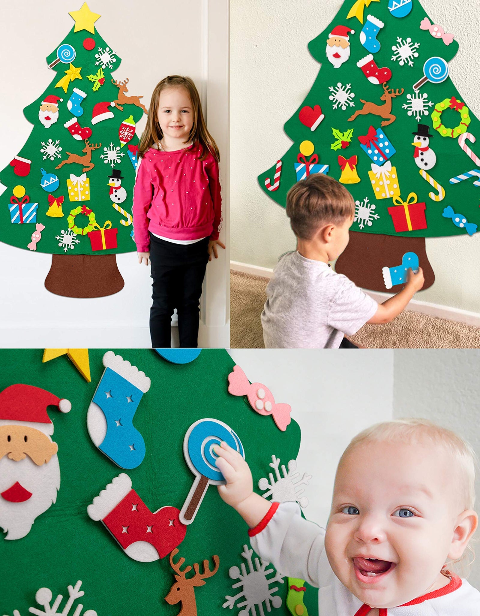 jollylife 3ft DIY Felt Christmas Tree Set Plus Snowman Advent Calendar - Xmas Decorations Wall Hanging 33 Ornaments Kids Gifts Party Supplies
