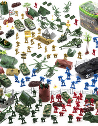 JaxoJoy 200-Piece Army Men Military Set - Cool Mini Action Figure Play Set w/ Soldiers, Vehicles, Aircraft & Boats - Pretend WWII Army Base & Military Toy Figurines for Boys
