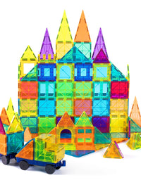 cossy Kids Magnet Toys Magnetic Tiles, 120 PCs Magnetic Building Blocks, Educational Toys for Kids Children with 2 Car Sets
