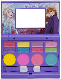 Disney Frozen 2 - Townley Girl Cosmetic Compact Set with Mirror 22 lip glosses, 4 Body Shines, 6 Brushes Colorful Portable Foldable Washable Make Up Beauty Kit Box Set for Girls Kids Toddler
