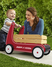 Radio Flyer Classic Walker Wagon, Sit to Stand Toddler Toy, Wood Walker, 1-4 Years , Red
