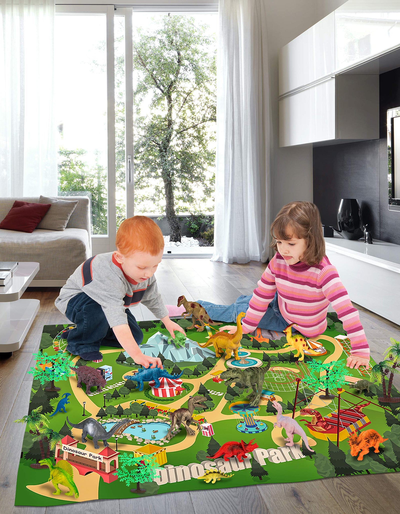 Dinosaur Toys Playset with Activity Play Mat for Kids,Realistic Dinosaur Figures, Trees,Creating a Dino World Including, Birthday Gift for Boys and Girls Ages 3 4 5 6 Years Old